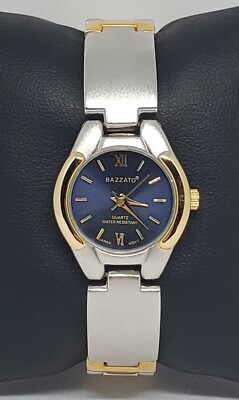 Ladies Bazzato Dress Silver Gold Tone Blue Dial Link Bracelet Analog Watch B5