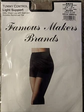 VTG Famous Makers Brands Tummy Control Lt Support NUDE Pantyhose QUEEN 140-190lb