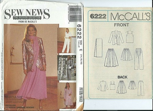 M 6222 patrón de costura CHAQUETA CAMISOLA FALDA PANTALONES BUFANDA COSER TALLAS 14-16-18 SIN CORTAR - Imagen 1 de 2