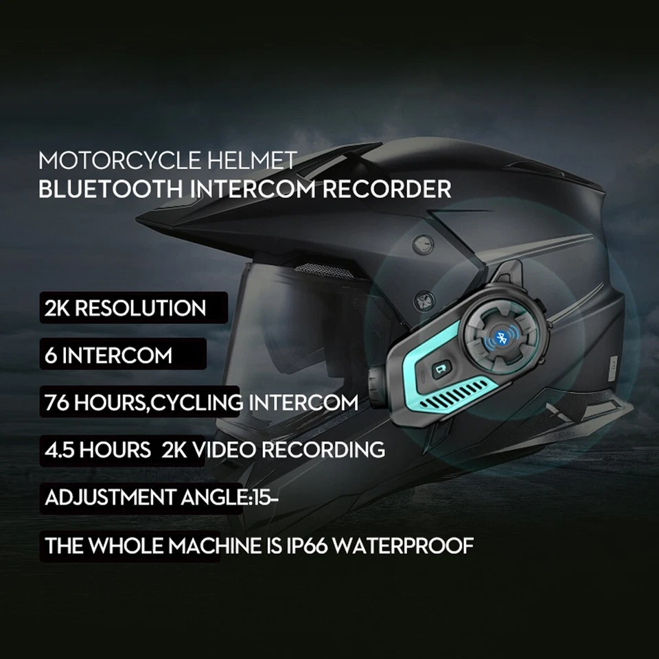 2K WIFI Motorcycle Helmet Bluetooth Intercom Dashcam Corder Waterproof Sports DV - Image 2 of 4