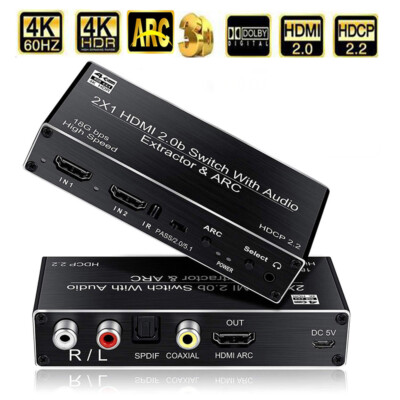 4K@60Hz 2X1 HDMI 2.0 Switch 5.1CH mit ARC Toslink Audio Extractor HDR HDCP 2.2