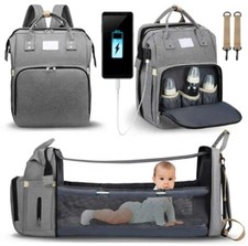 Backpack Diaper Bag Baby Bed Foldable Bassinet Canopy Bottle Holder Pockets New.