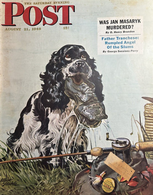 Abert Staehle Saturday Evening Post Butch Fishing Original Magazine cover 1948