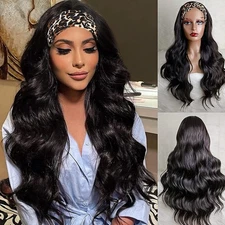 Long Wavy Headband Wig for Black Women Synthetic Headband Wigs 180% Density 22″