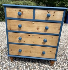 Handmade, Vintage, Pine Chest Of Drawers. Brass Locks And Painted Handles.