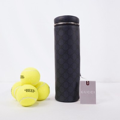 Gucci GG Supreme Canvas Tennis Ball Case In Dark Blue/Black With 4 Tennis Balls