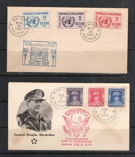 Philippines 1947 & 1948 Sc 516 Sc518 ECAFE and Sc519 Sc521 First Day Covers
