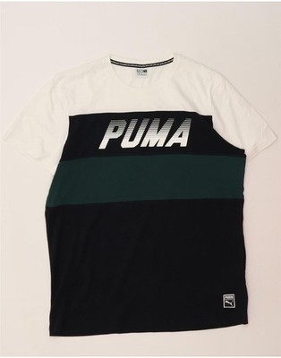 PUMA Mens Graphic T-Shirt Top XL Black Colourblock Cotton DX02