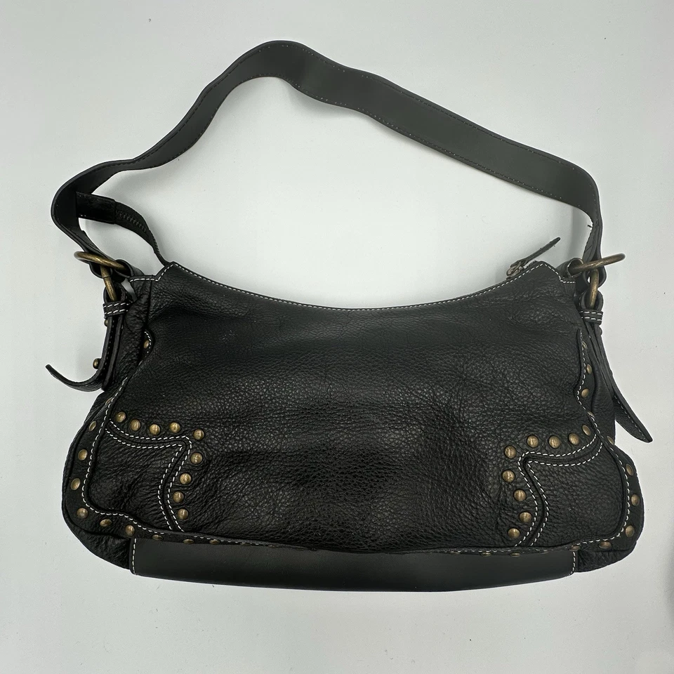 Maxx New York Black Pebble Leather Satchel Handbag Studded Goth Y2K Officecore - Image 3 of 4