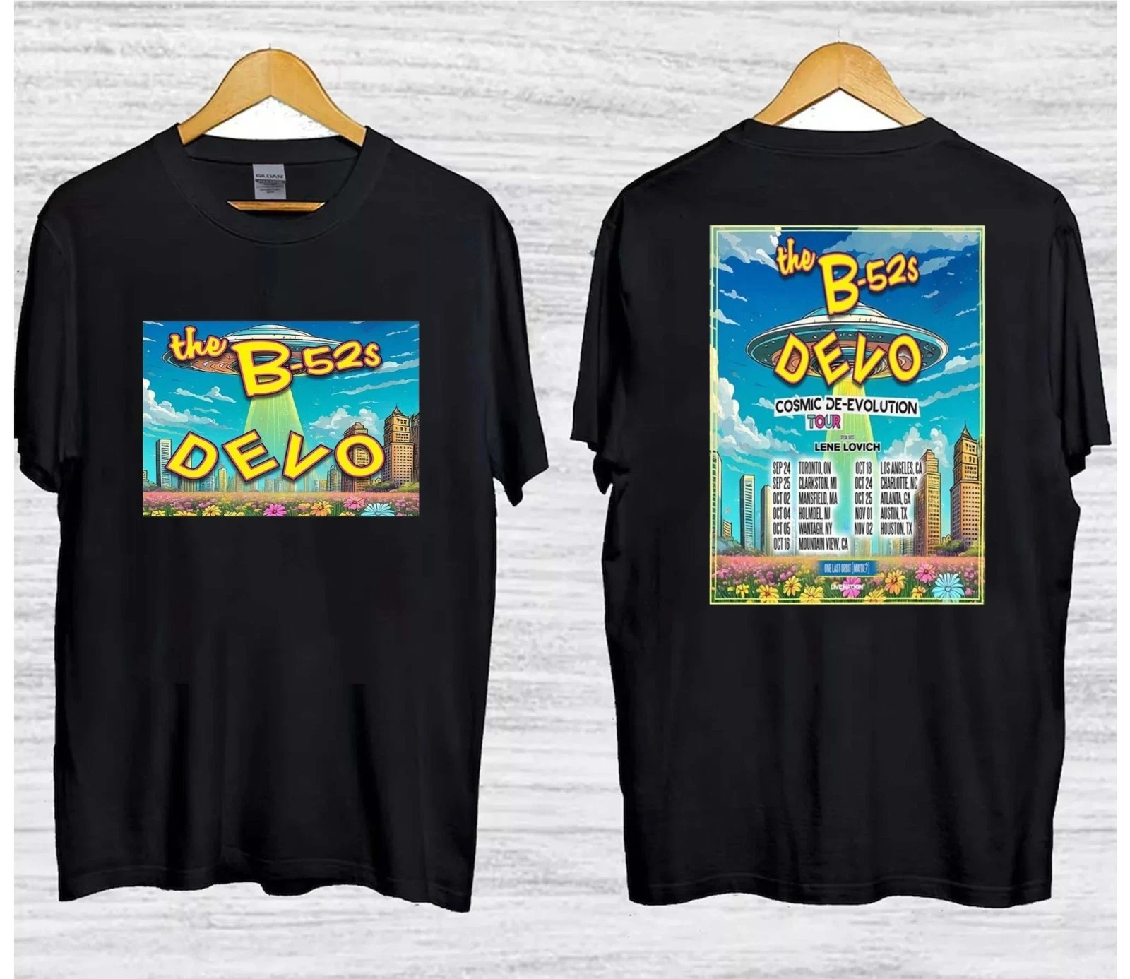 DEVO & The B-52’s Cosmic De-Evolution Tour 2025 Double Sided T-Shirt for Fans