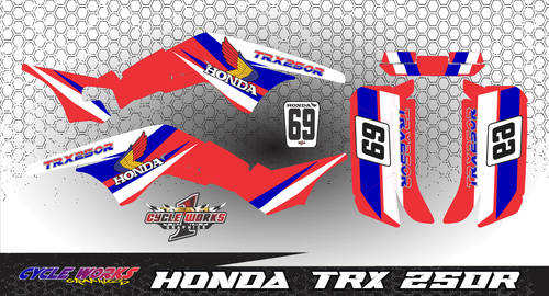 HONDA TRX 250R FOURTRAX ATV 1987 - 1989 SEMI CUSTOM GRAPHICS KIT CLASSIC RED - Foto 1 di 3