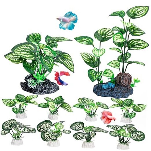 Silk Aquarium Plants, 10 Pack Betta Fish Tank Decor for Aquarium Decoration