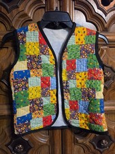 Vintage 1970s Girls Quilted Patchwork Vest, Calico Gingham Print, Made in USA