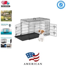 Dog Crate for Small Dogs 24 Inch Folding Metal WirePet Cage Double Door W/Div...