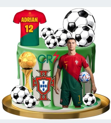 Essbar Fußball Ronaldo CR7  Tortenaufleger Torte Pixel Geburstag Zuckermasse