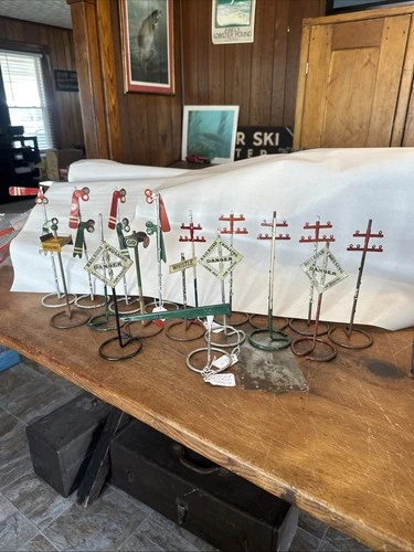 Lot Of 17 Different Vintage Signs &Manually Operated Gates O/Std. Gauge Trains