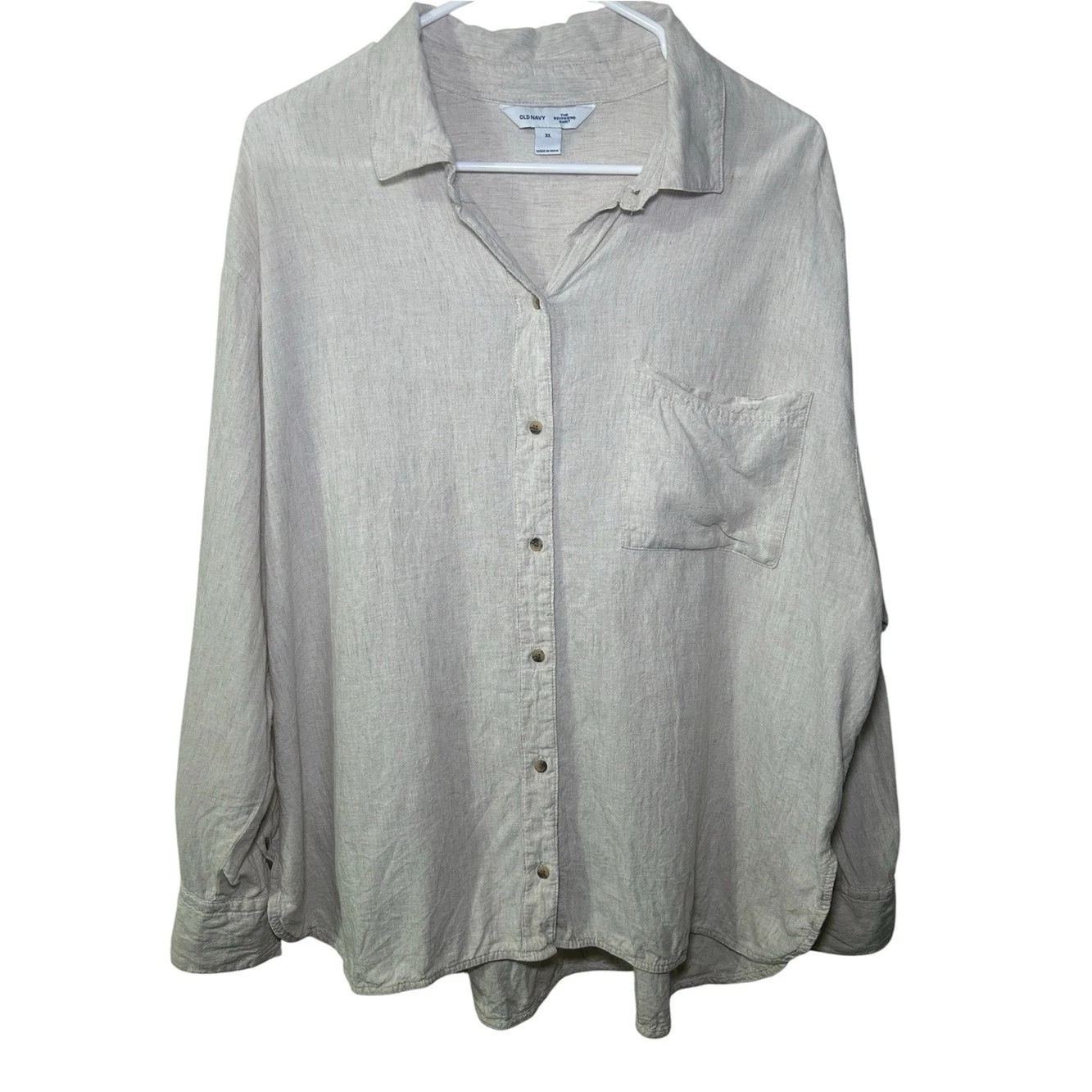 Old Navy Light Beige Linen Button-Up Boyfriend Shirt XL Beach Casual Resort Camp