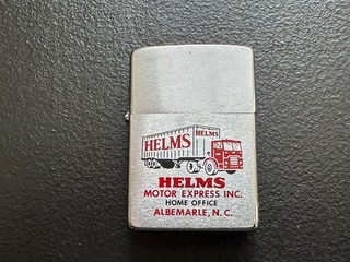 Vintage 1964 HELMS MOTOR EXPRESS INC. ALBEMARLE N.C. Zippo Lighter