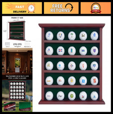 25 Golf Ball Display Case Wall Mounted - Mahogany Holder, Green Velvet, Anti-Fal