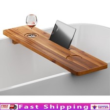 Acacia Wood Bathtub Tray Adjustable Multi-functional Holder Wine Glass Slot New