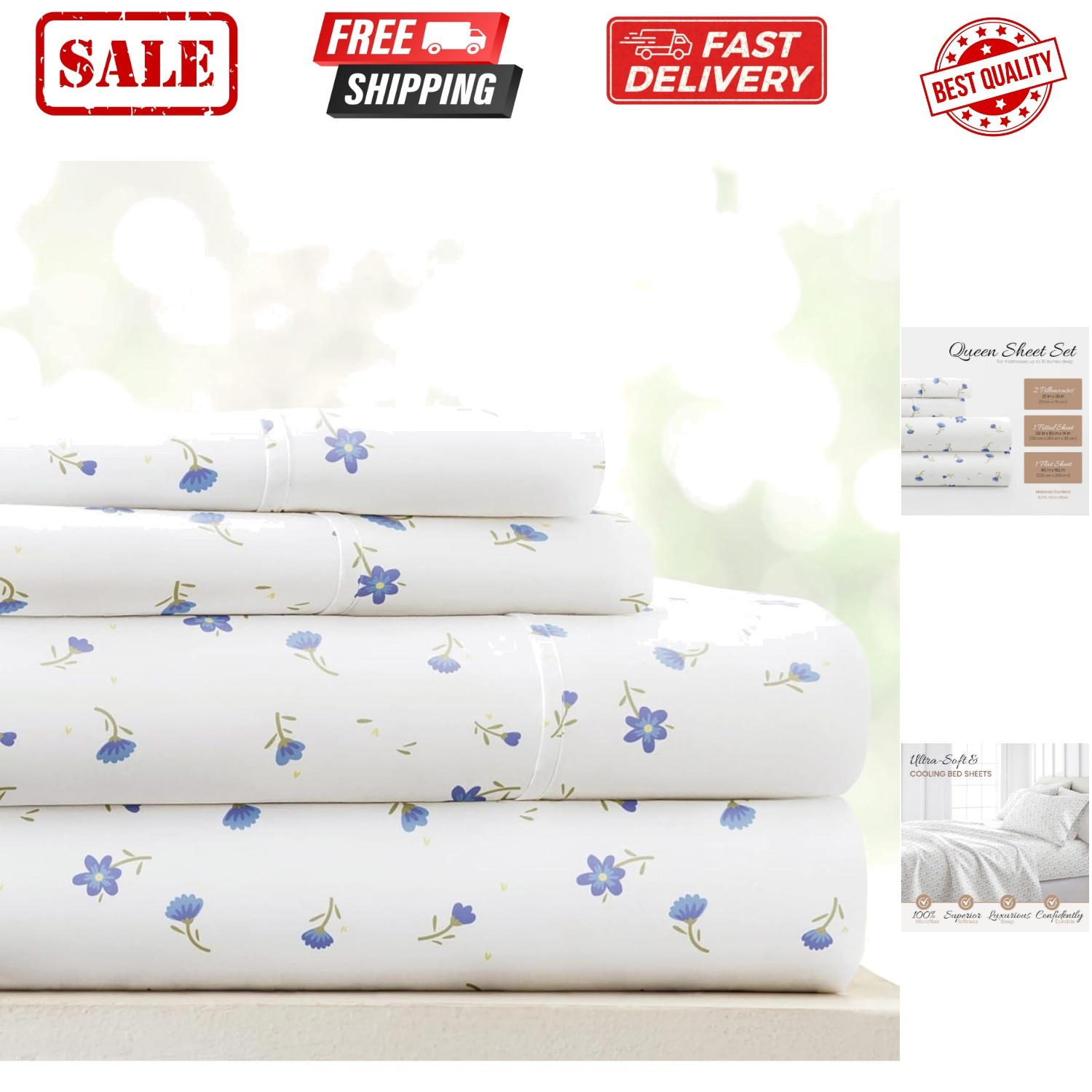 Double-Brushed Patterned Microfiber Queen Sheet Set 4 Piece – Oeko-TEX Certif...