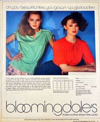 Bloomindale's ''oh you beautiful tee-you grown-up Glorius tee'' Vtg Print Ad 1978