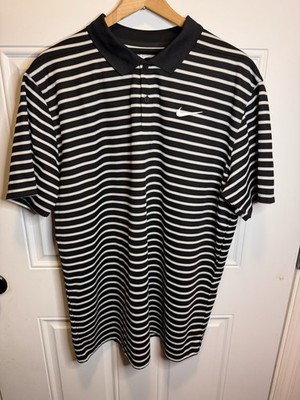 Nike Men's Dri-Fit Move To Zero Golf Striped Polo Shirt in Black/White XL