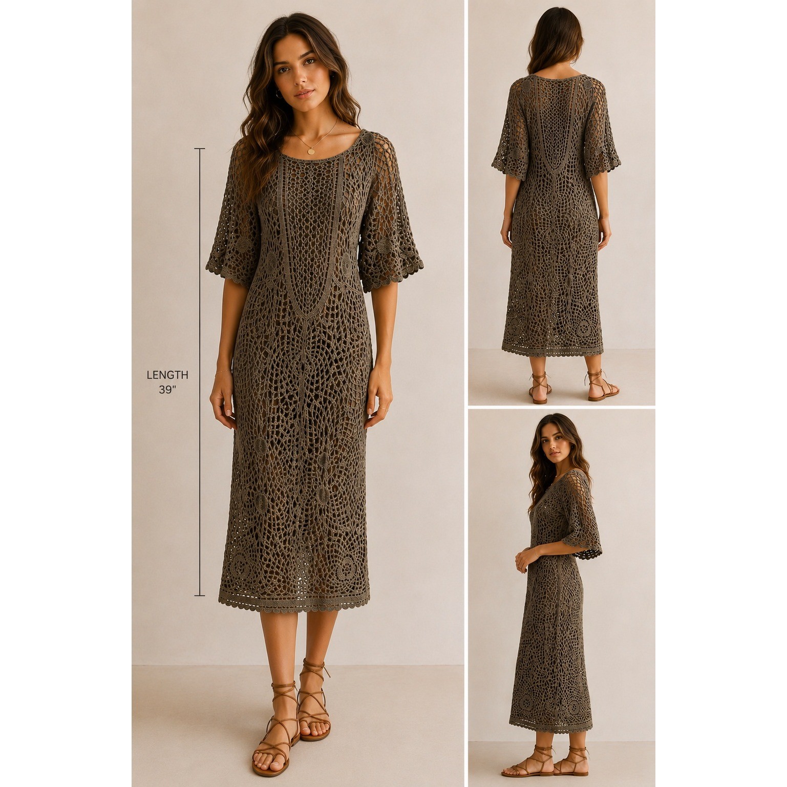Boho crochet lace tunic dress beach cover up festival duster