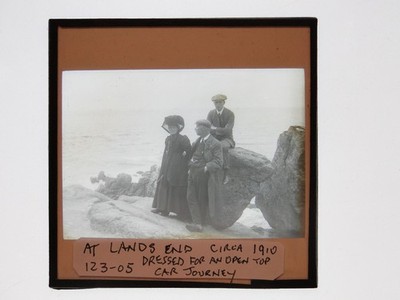 Touristen in Lands End Cornwall um 1910 Glas magische Laterne Folie