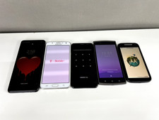 Lot of 5 Android Phones For Parts/Repair   Samsung Galaxy A21, J7, Moto E   Lock