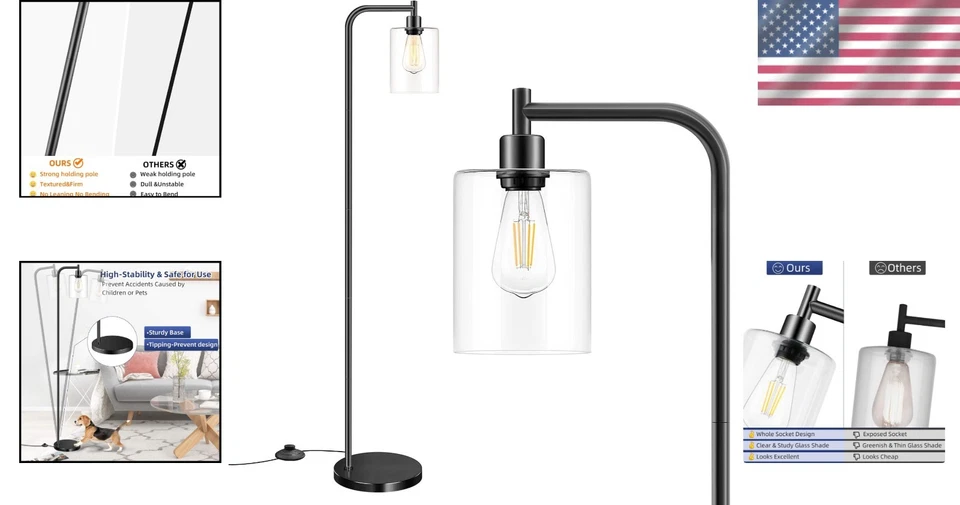 Sturdy Industrial Floor Lamp with Foot Switch and Edison Bulb - Modern Farmhouse - Image 2 of 4