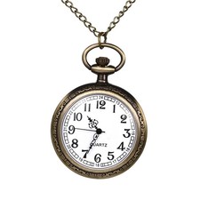 Vintage Bronze Arabic Numeral Pocket Watch Necklace Quartz Chain Unisex Gift