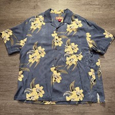 Vintage Caribbean Joe Shirt Mens XL Blue Floral Camp Loop Collar Rayon Button