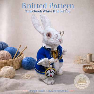 White Rabbit Knitting Pattern   Storybook Toy Doll, Printed Pattern