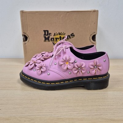 Dr Martens 1461 3D Flower Mallow Pink Leather Studded Rare Shoes Size Uk 4 Eu 37