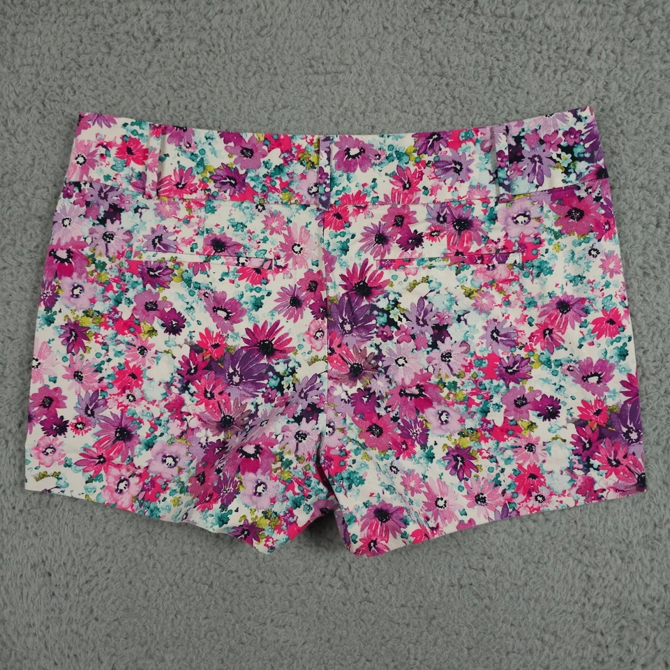 Ann Taylor Shorts Women 12P Pink Purple Floral Signature Chino Stretch Casual 4" - Image 2 of 4