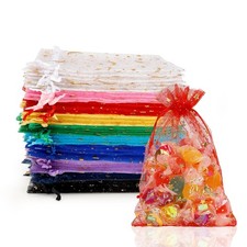 50 Pcs Moon Star Organza Bags with Drawstring 4x6 Inch Small Mesh Gift Bags