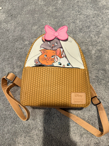 Loungefly Disney The Aristocats Mini Backpack Woven Look Brown Pink Bow