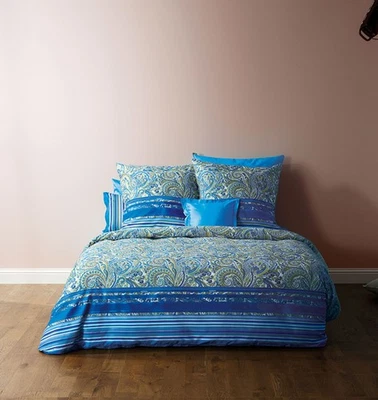 Bassetti Mako-Satin Bettwäsche 135x200 Noto B2 Blue Paisley Streifen blau grün - Bild 1 von 2
