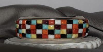 Navajo Ray Adakai 925 Multi-stone Cobblestone Mosaic Inaly Cuff 112.66G / 7.5in