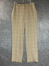 Vintage Liz Claiborne Dress Pants Womens Medium Beige Plaid Wool Blend 30x30