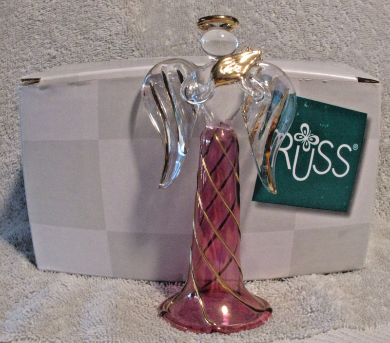 RUSS Clearly Beautiful Hand-Blown Glass Ornament 4" Red 14K Gold Trim