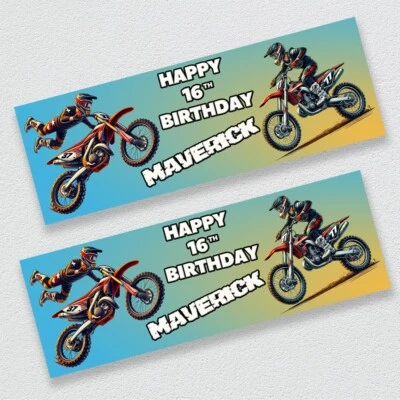 Motocross Bikes Vector Theme Personalised Birthday Party Banner Kids Boys Girl