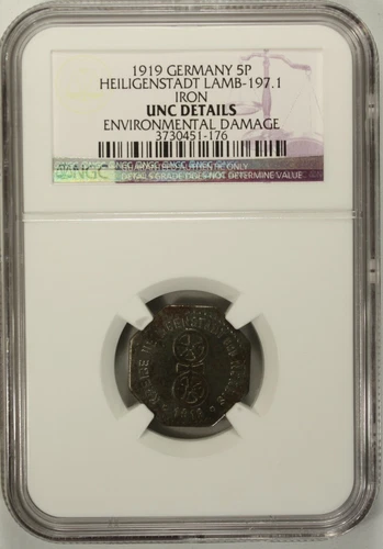 Germany 5 Pfennig 1919 NGC UNC Heiligenstad Lamb-192.1 Iron 