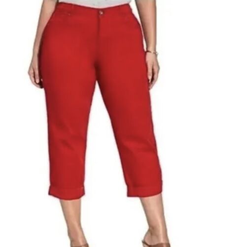 Style & Co Women’s 8P Red Capri Jeans Cuffed Straight Leg Pants New