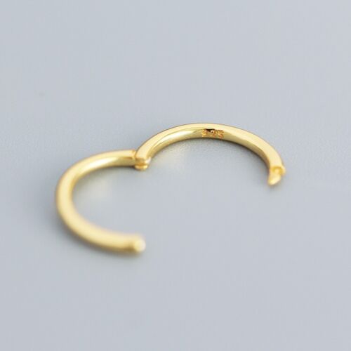 9ct Yellow Gold on Silver 14.5mm Hinged Sleeper Hoop Earrings - Picture 2 of 7