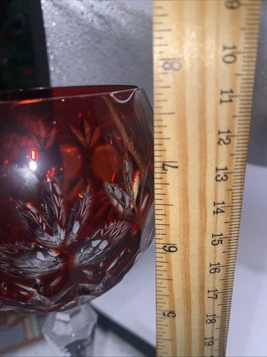 AJKA FLORDERIS HOCK WINE GLASS RUBY RED CUT TO CLEAR CRYSTAL BOHEMIAN - Picture 8 of 8