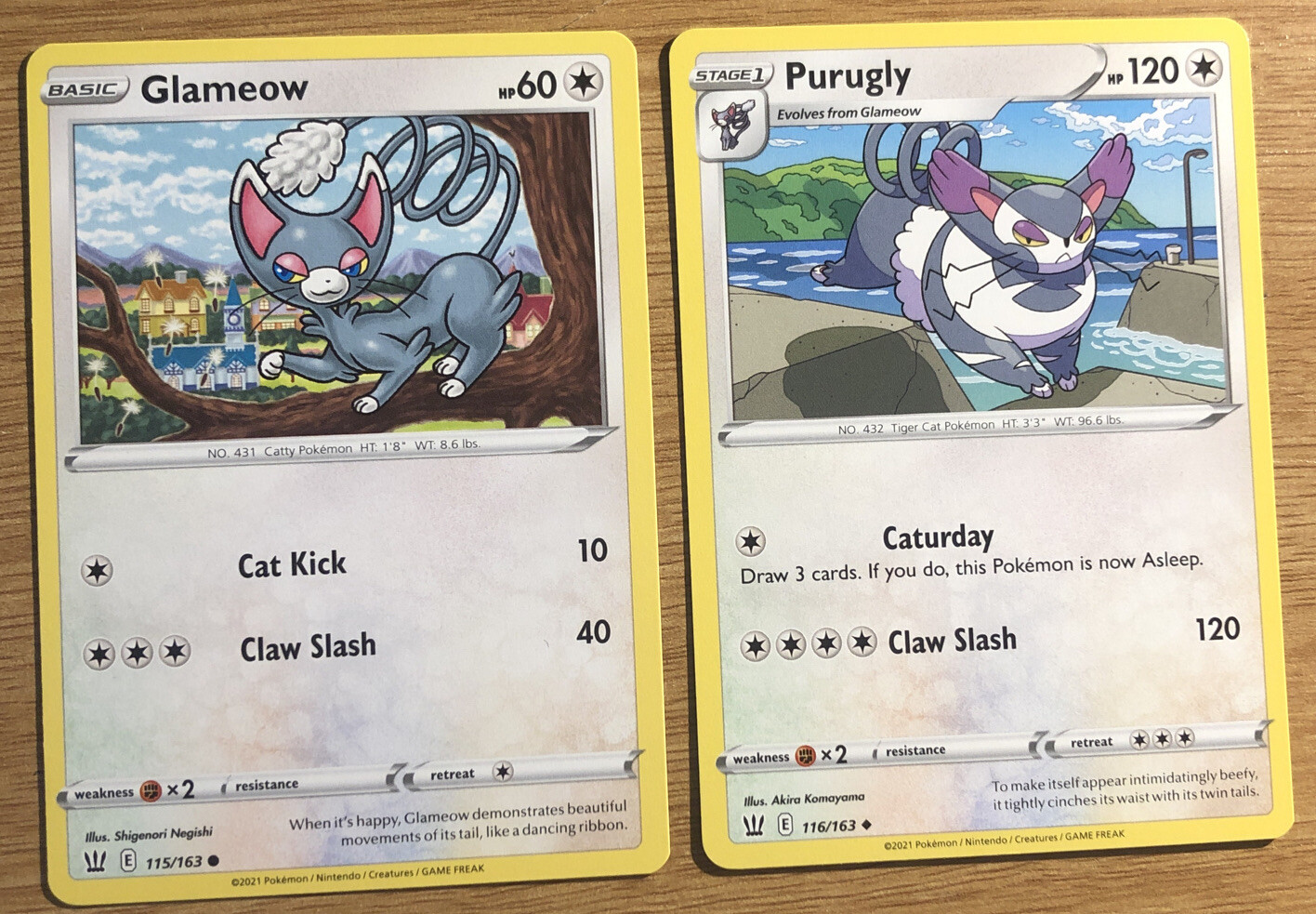 Glameow & Purugly Pokémon Cards Battle Styles 115/163 - 116/163 | eBay