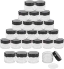 24 Pack 2 Oz round Clear Glass Cosmetic Jars with Inner Liners and Black Lids,