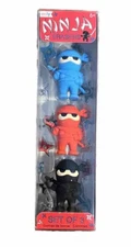 Stealthy Ninja Erasers - 1 Set Of 3 - Blue, Red, and Black - 1.75" Tall - New